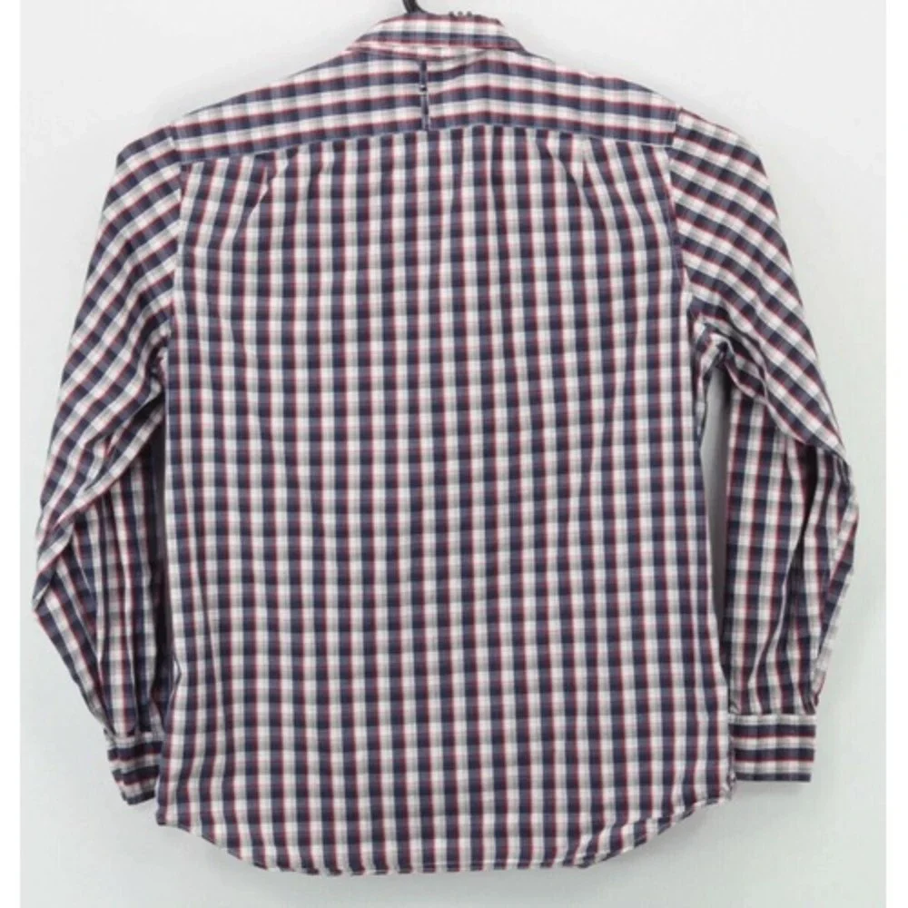 Banana Republic Mens Large Navy Red White Gingham Plaid Button Down Shirt L 16.5